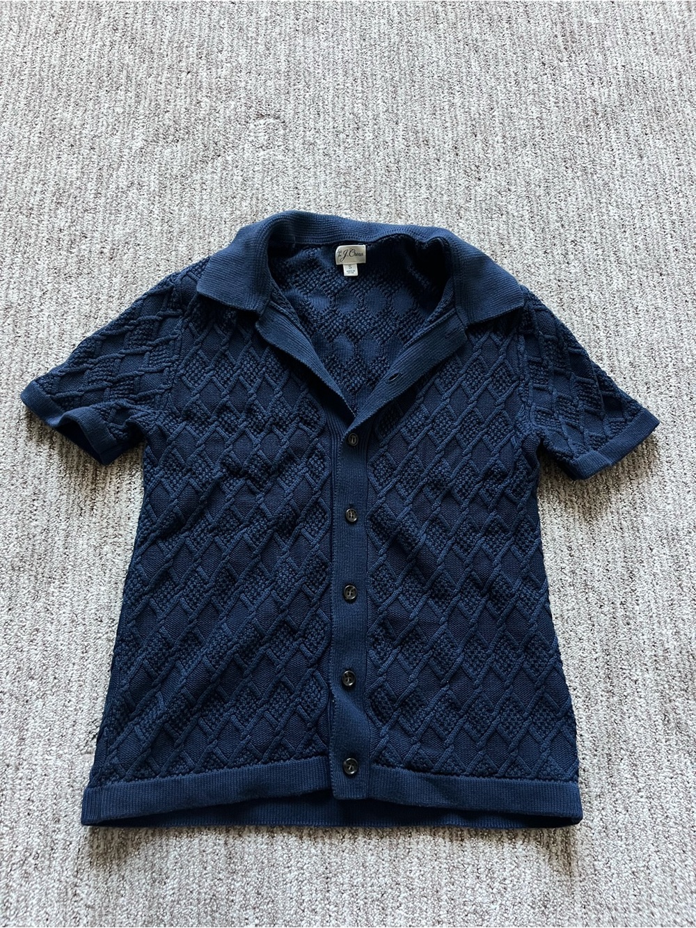 J.Crew Short Sleeve Heritage Cotton Diamond Cable Knit Sweater size small navy